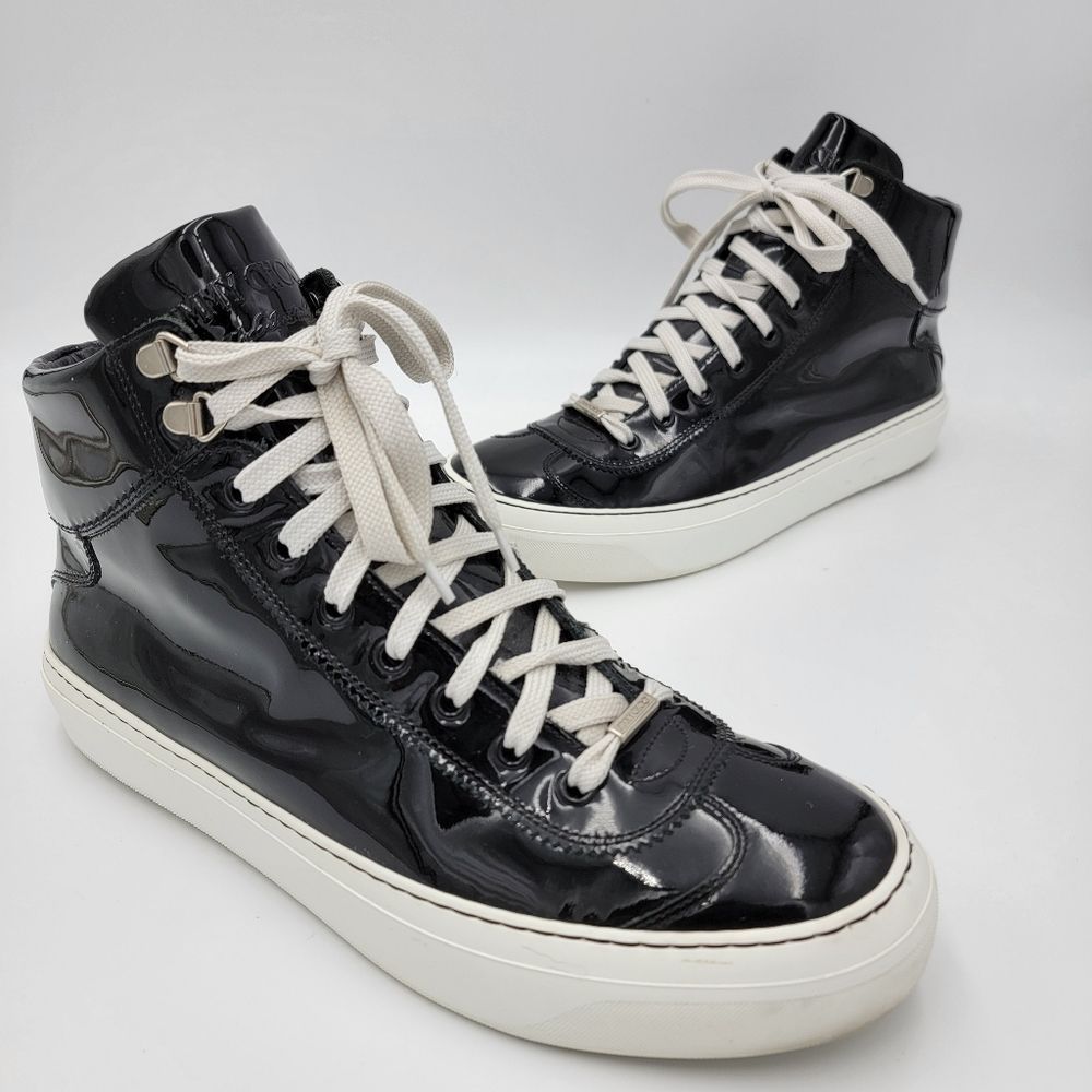 Jimmy Choo Patent Leather High Top Sneakers Black 42.5